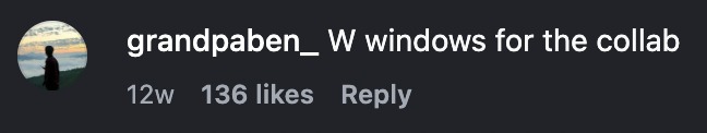 Instagram comment: W windows for the collab