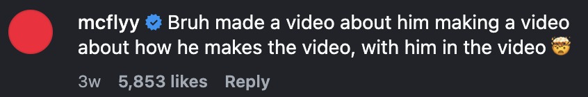 Instagram comment: Bruh made a video about him making a video