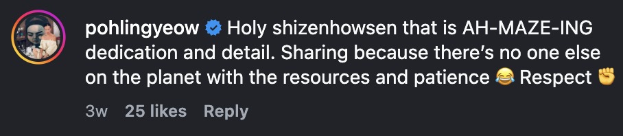 Instagram comment: AH-MAZE-ING dedication and detail
