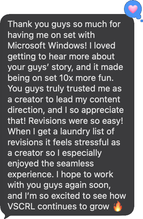 Text from Annie Long: Thank you guys for having me on set with Microsoft Windows! You truly trusted me as a creator to lead my content direction. I hope to work with you guys again soon!